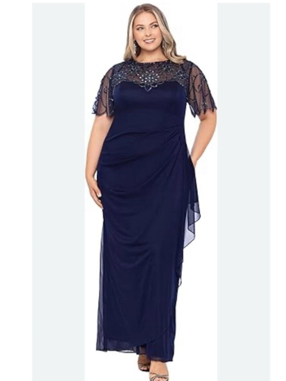 Xscape Navy Beaded Evening Gown Dress Women’s Size 8 Formal Mother of Bride $269